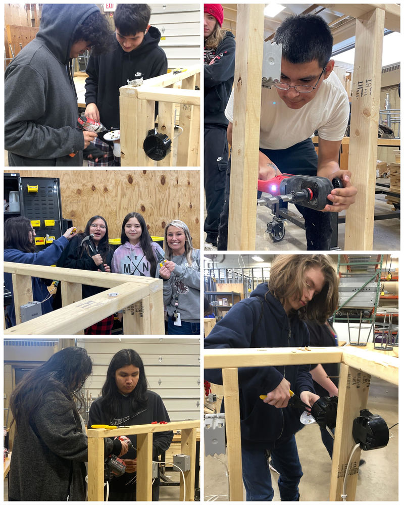 Freshman Academy students practicing their electrical wiring while visiting Northwest Technical College in Bemidji.
